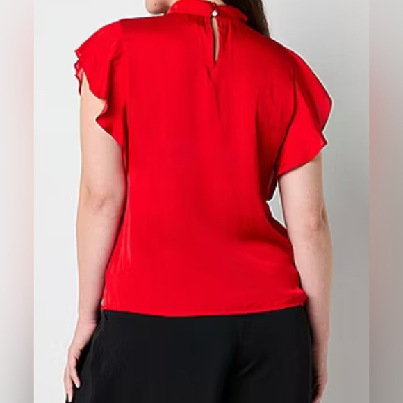 Worthington Womens Keyhole Neck Short Sleeve Satin Blouse - Picture 2 of 3